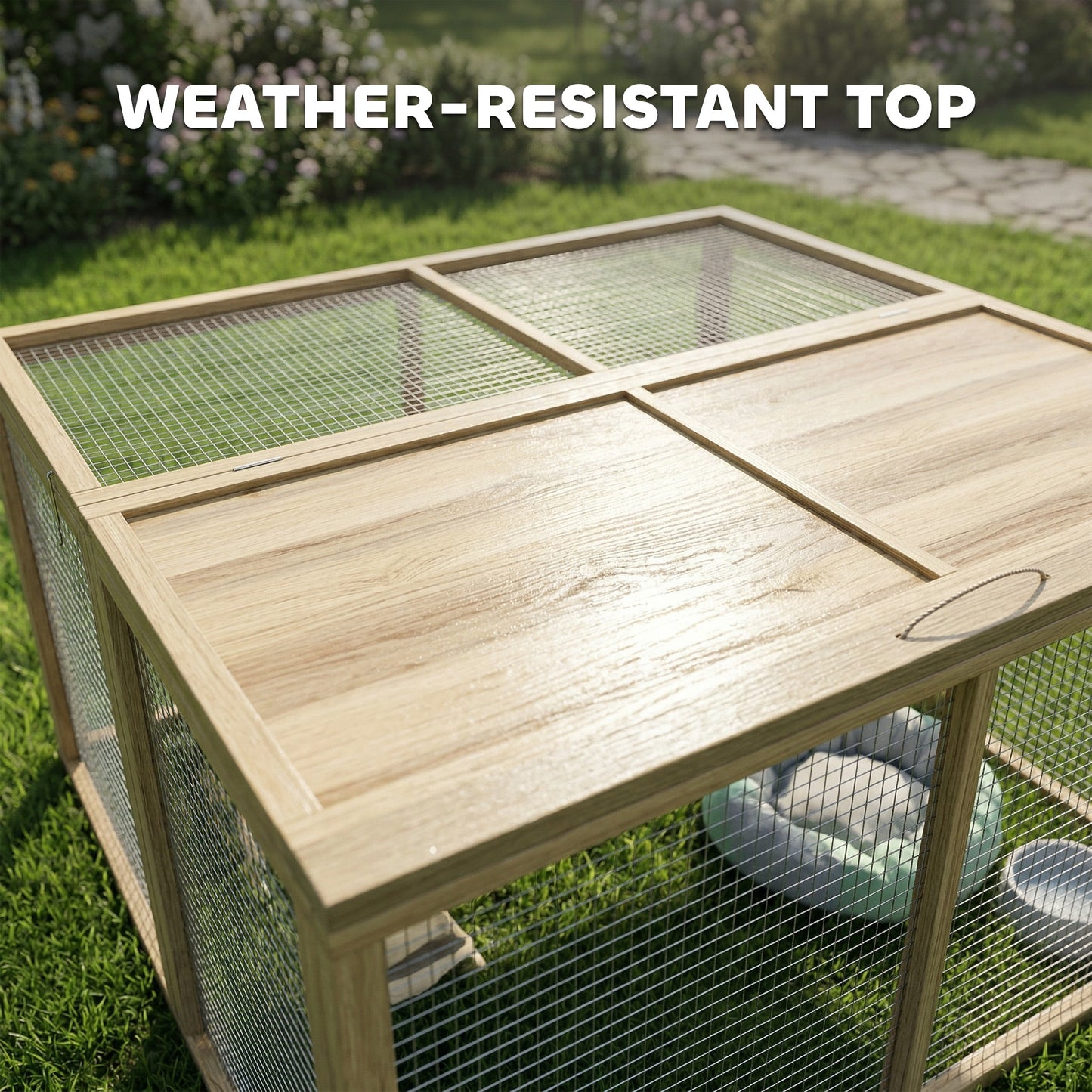 Wooden Folding Rabbit Hutch, for 2-3 Rabbits - Natural Wood
