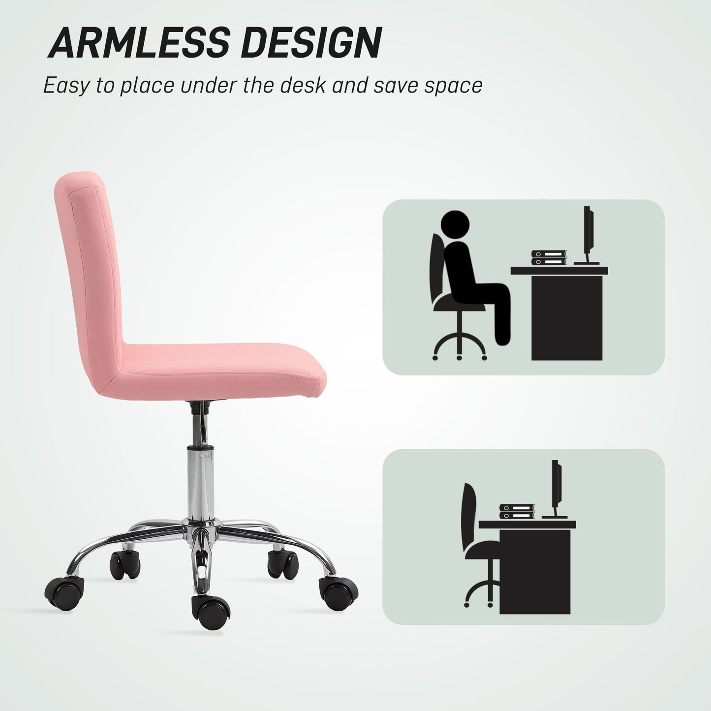 PU Leather Armless Office Chair, Modern Vanity Computer Swivel Chair with Rolling Wheels and Adjustable Height for Home Study