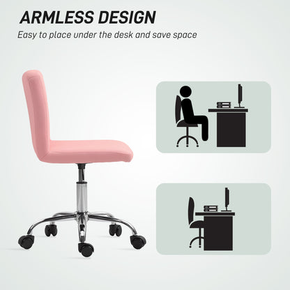 PU Leather Armless Office Chair, Modern Vanity Computer Swivel Chair with Rolling Wheels and Adjustable Height for Home Study