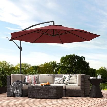 3 m Overhanging Cantilever Parasol, with Cross Base - Wine Red