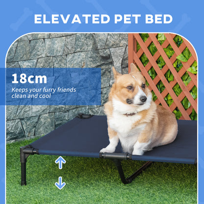 Raised Dog Bed Cat Elevated Lifted Portable Camping w/ Metal Frame Blue (Large)