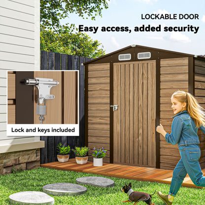 4 x 6ft Galvanised Steel Garden Shed, with Lock and Gloves - Oak