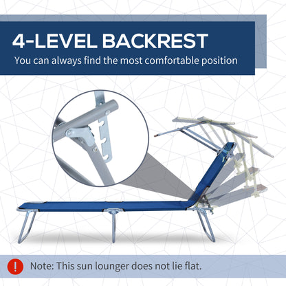 Single Sun Lounger, with Awning and Reclining Back - Blue