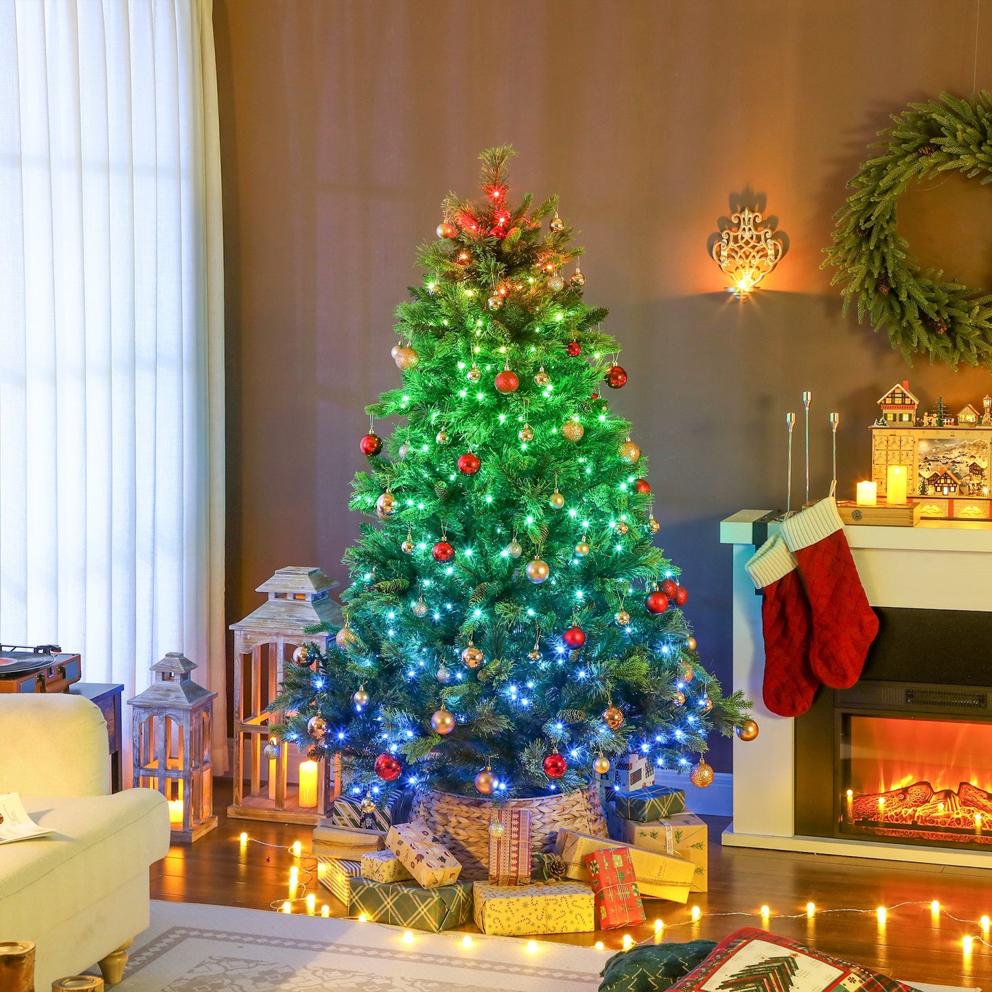6ft Artificial Pine LED Christmas Tree, with Remote