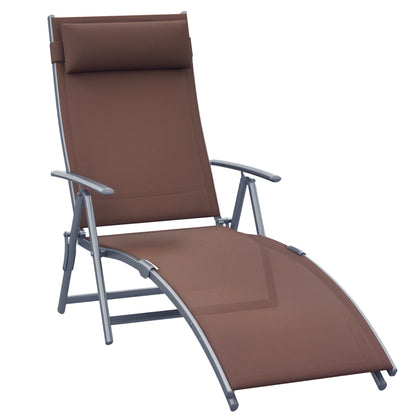 Sun Lounger Steel Frame Outdoor Folding Chaise Texteline Lounge Chair Recliner with Headrest & 7 Levels Adjustable Backrest