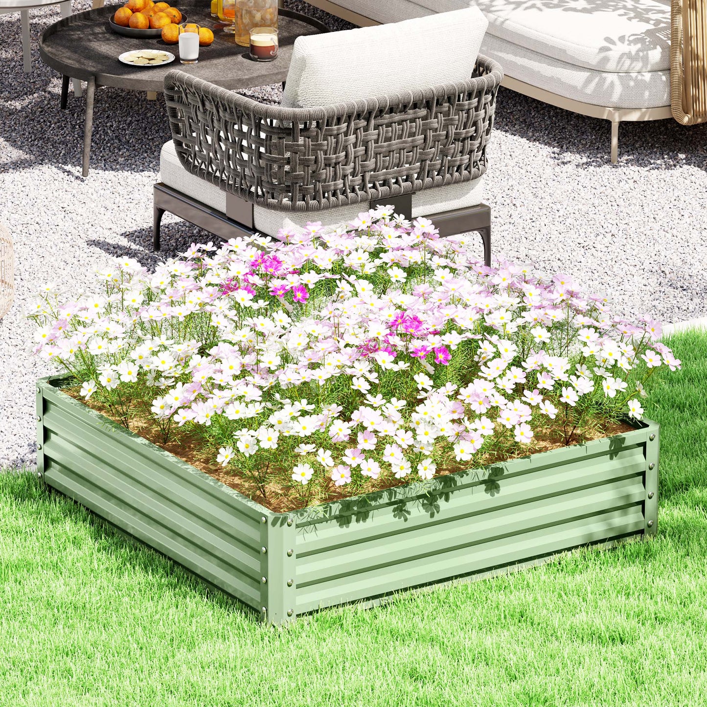 Square Raised Garden Bed Box with Weatherized Steel Frame for Vegetables, Flowers, & Herbs, 120 x 120 x 30cm, Light Green