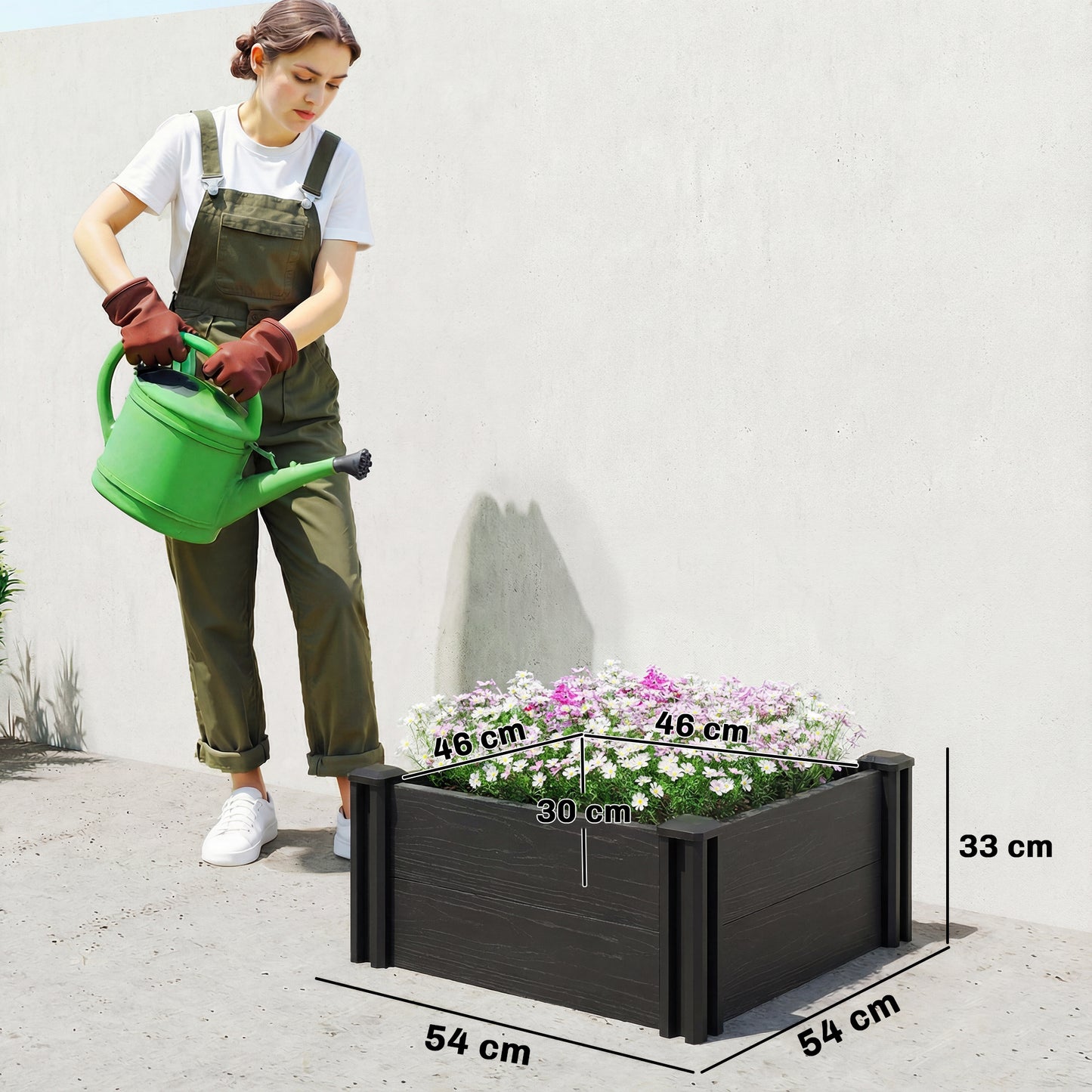 Vinyl Raised Garden Bed Kit, 2 x 2 x 1ft Modular Elevated Garden Box with Slotting Legs and Open Bottom, Dark Grey