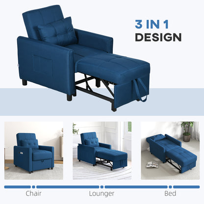 Linen-Look Single Chair Bed with Thick Padding - Blue