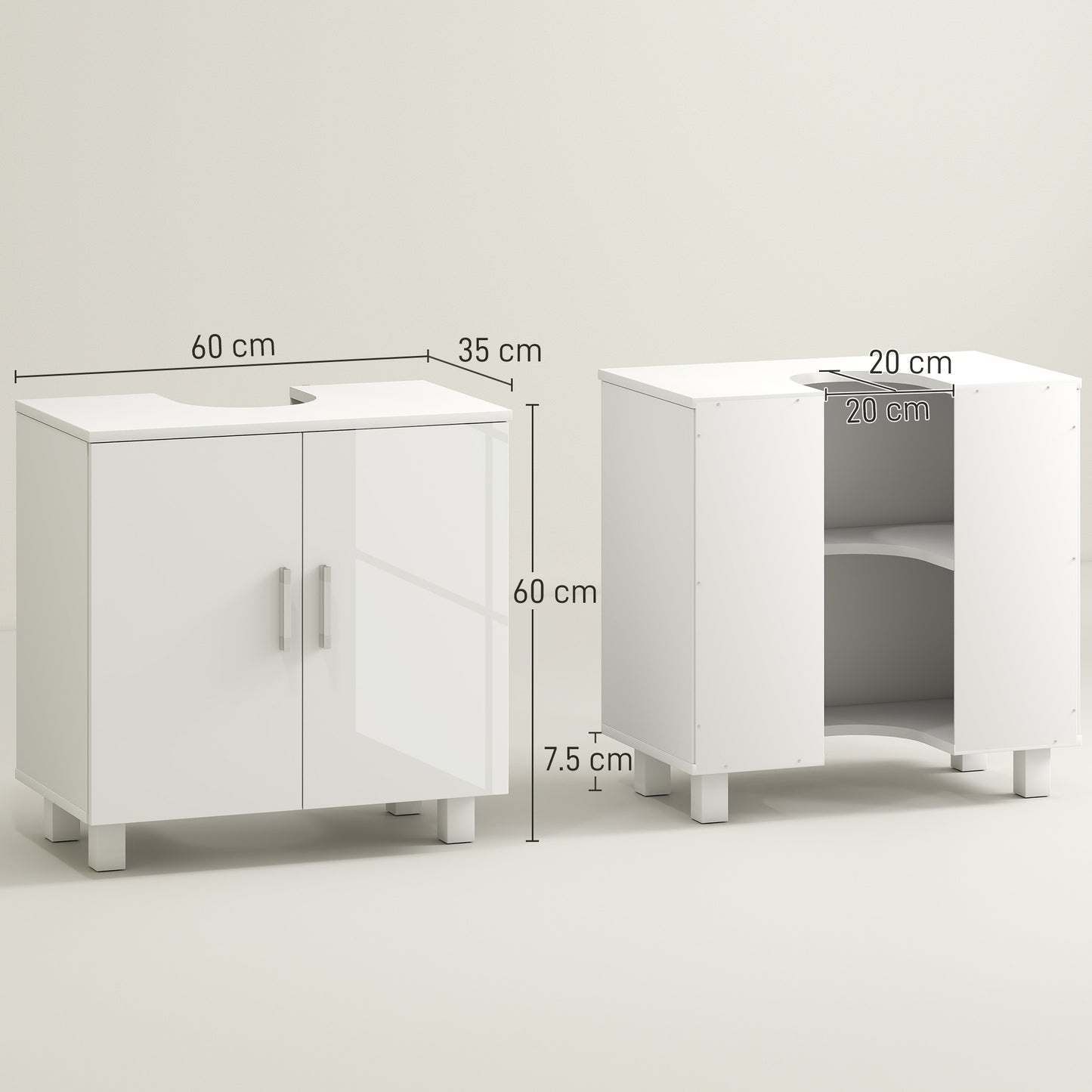 Bathroom Under Sink Cabinet for Basin without or with Pedestal - High Gloss White