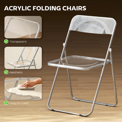 Foldable Chairs, Folding Chairs with Transparent Seat and Backrest, Heavy Duty Steel Frame, 47W x 48D x 75H cm, Clear