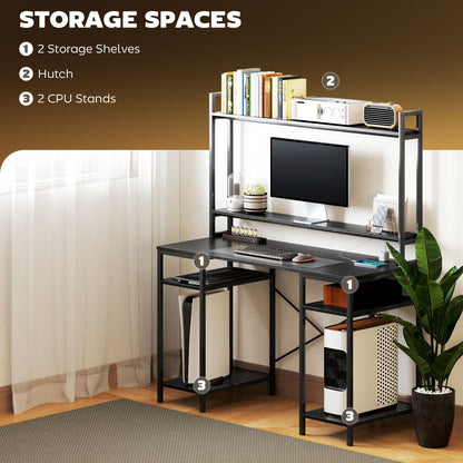 Computer Desk with Power Outlets and LED Lights, Home Office Desk with Monitor Stand, 2 CPU Stands and Storage Shelves