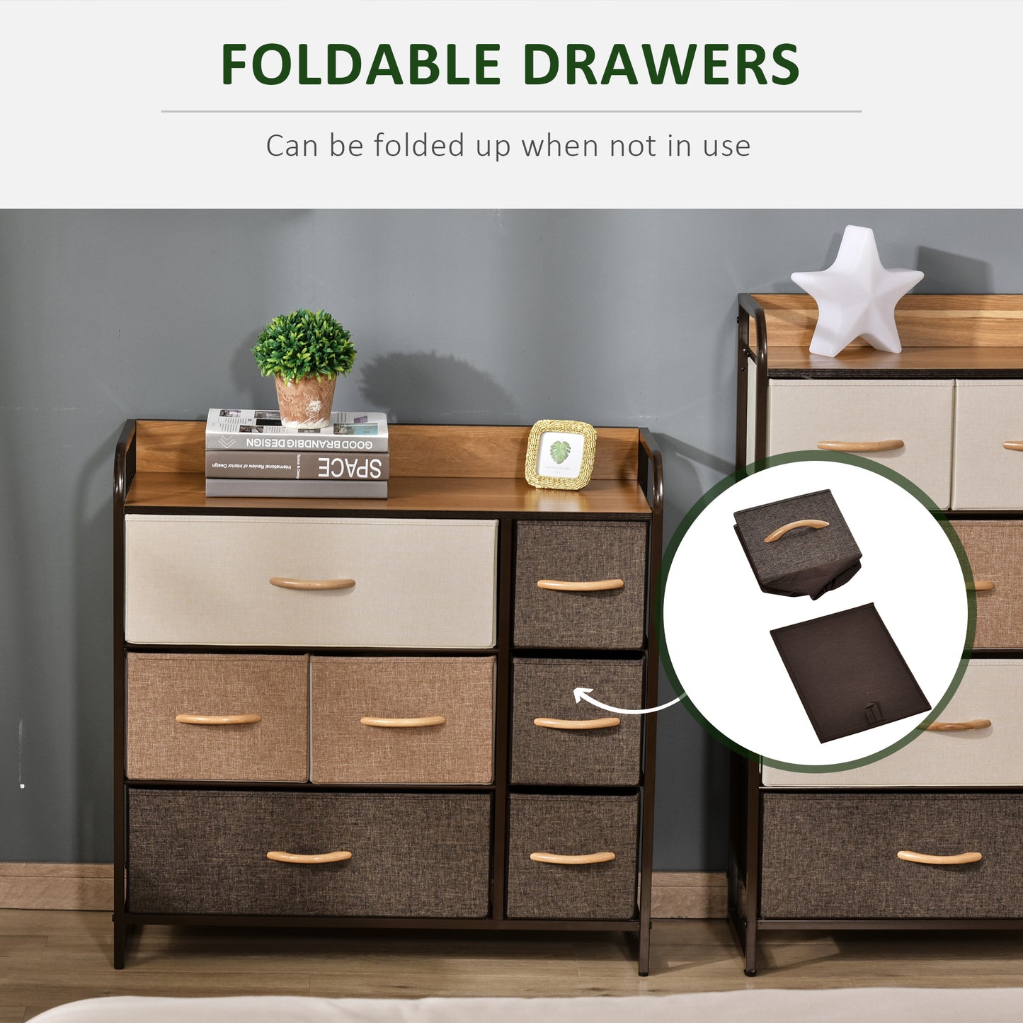 Chest of Drawers with 7 Foldable Drawers, 3-Tier Fabric Bedroom Dresser, Clothes Storage Unit for Bedroom, Living Room