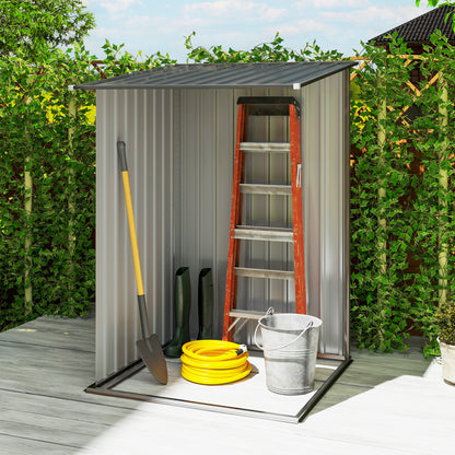 3.3 x 3.4ft Lean To Steel Garden Shed with Locking Door - Brown/Grey