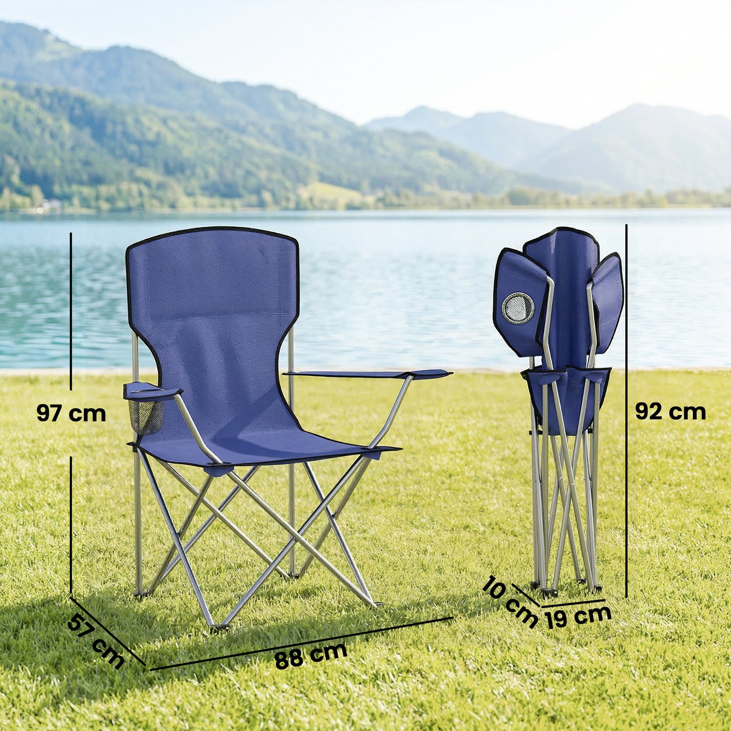 Camping Chair Set of 2 Portable Folding Outdoor Camp Chair with Cup Holders and Carry Bag Dark Blue