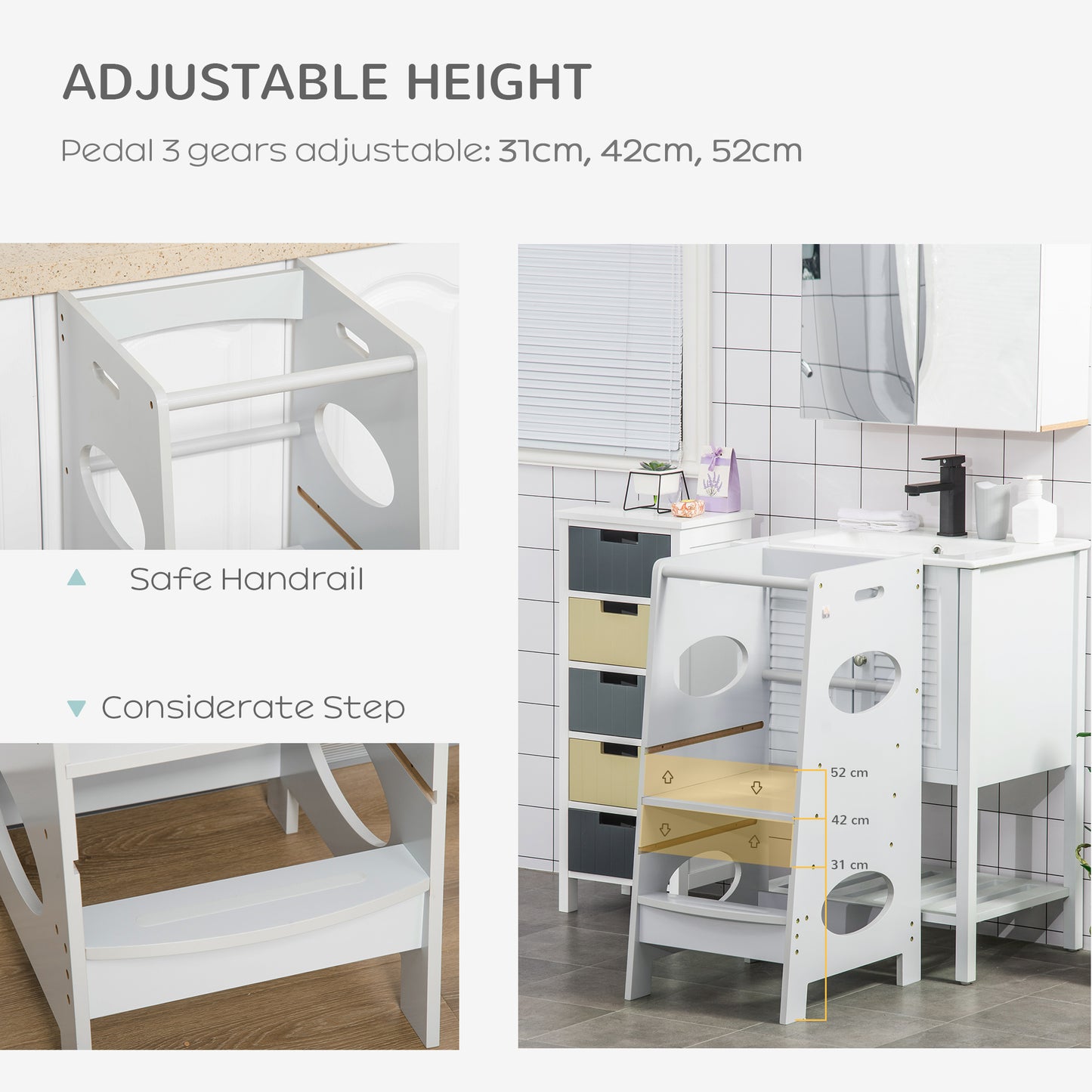 Kids Step Stool Toddler Kitchen Stool Tower with Adjustable Standing Platform, Grey