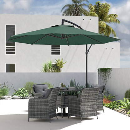 3 m Overhanging Cantilever Parasol, with Cross Base - Dark Green