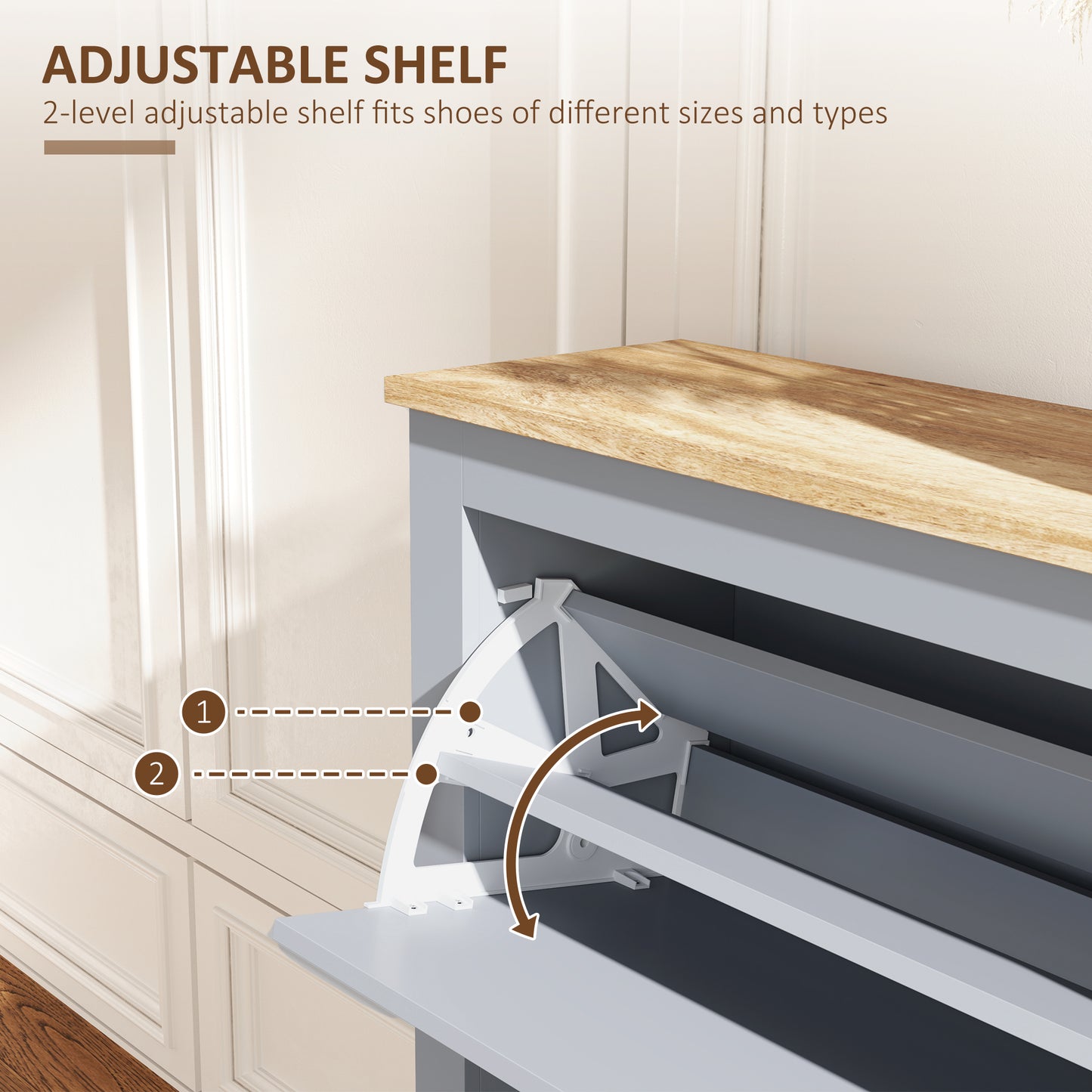 2 Drawer Shoe Cabinet Modern Narrow Shoe Cupboard Hallway Wooden Storage Organiser with Flip Doors Adjustable Shelf for 6-12