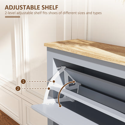 2 Drawer Shoe Cabinet Modern Narrow Shoe Cupboard Hallway Wooden Storage Organiser with Flip Doors Adjustable Shelf for 6-12