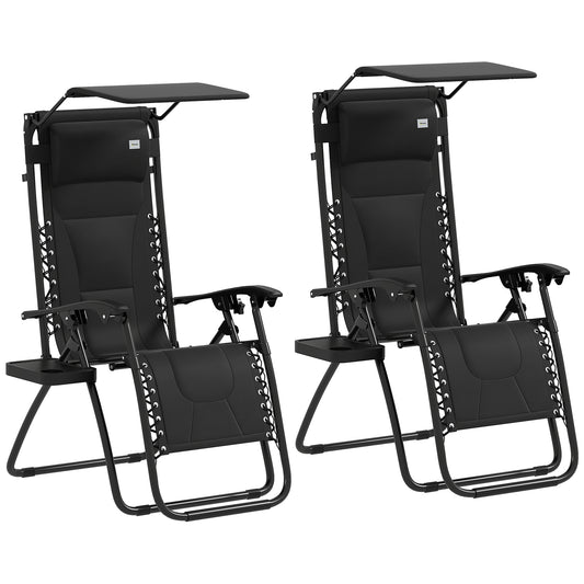 Zero Gravity Lounger Chair Set of 2, Folding Reclining Patio Chair with Shade Cover, Padded Seat, Cup Holder