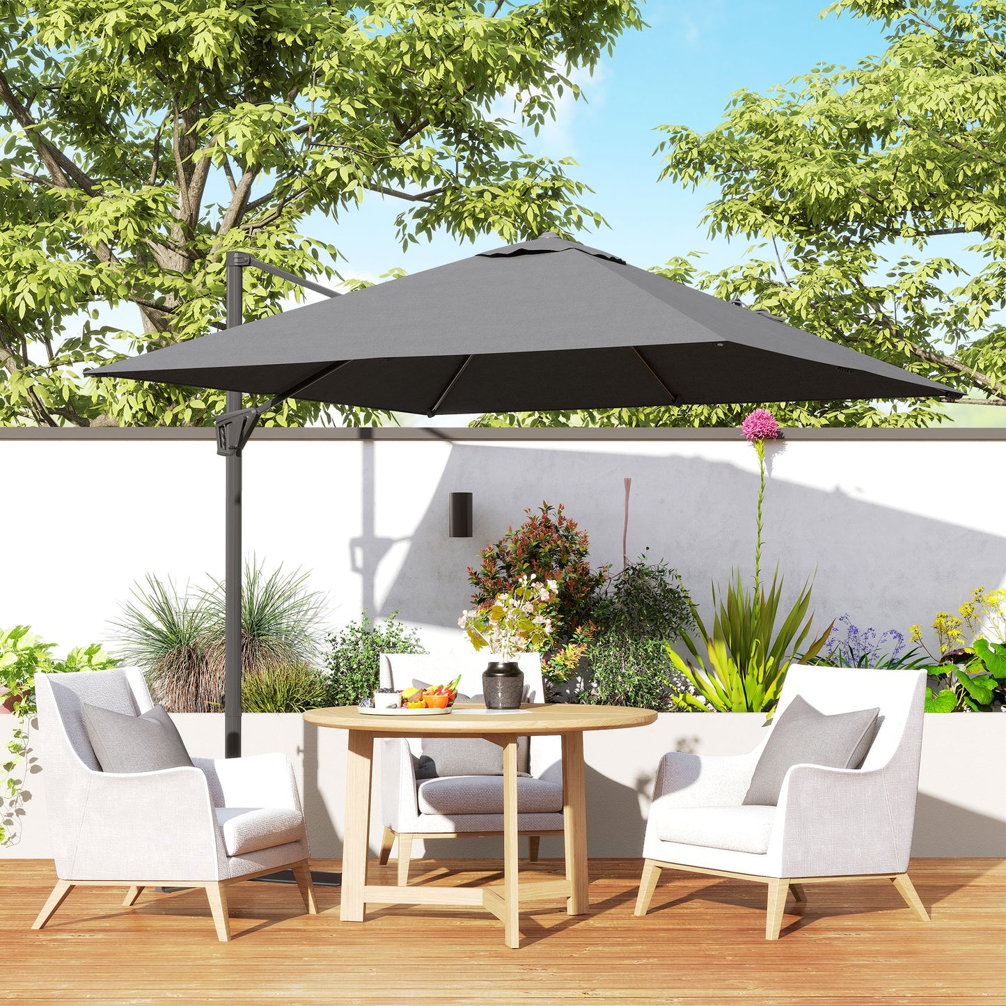 Patio Offset Parasol Umbrella with UV Resistant, Cross Base Included, Weights Required - Dark Grey