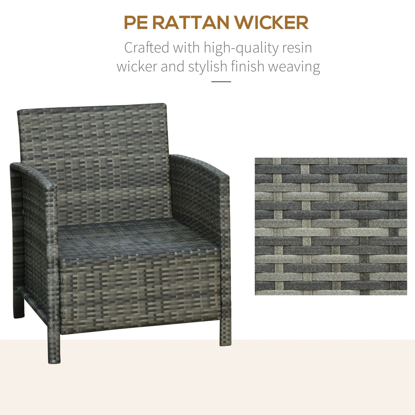 3 Pieces Rattan Bistro Set, Wicker Garden Furniture Set, Glass Top 2-tier Coffee Table and Chairs Set