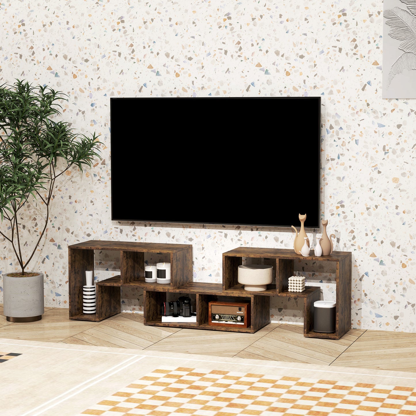 Three-Block Modular TV Stand - Rustic Brown