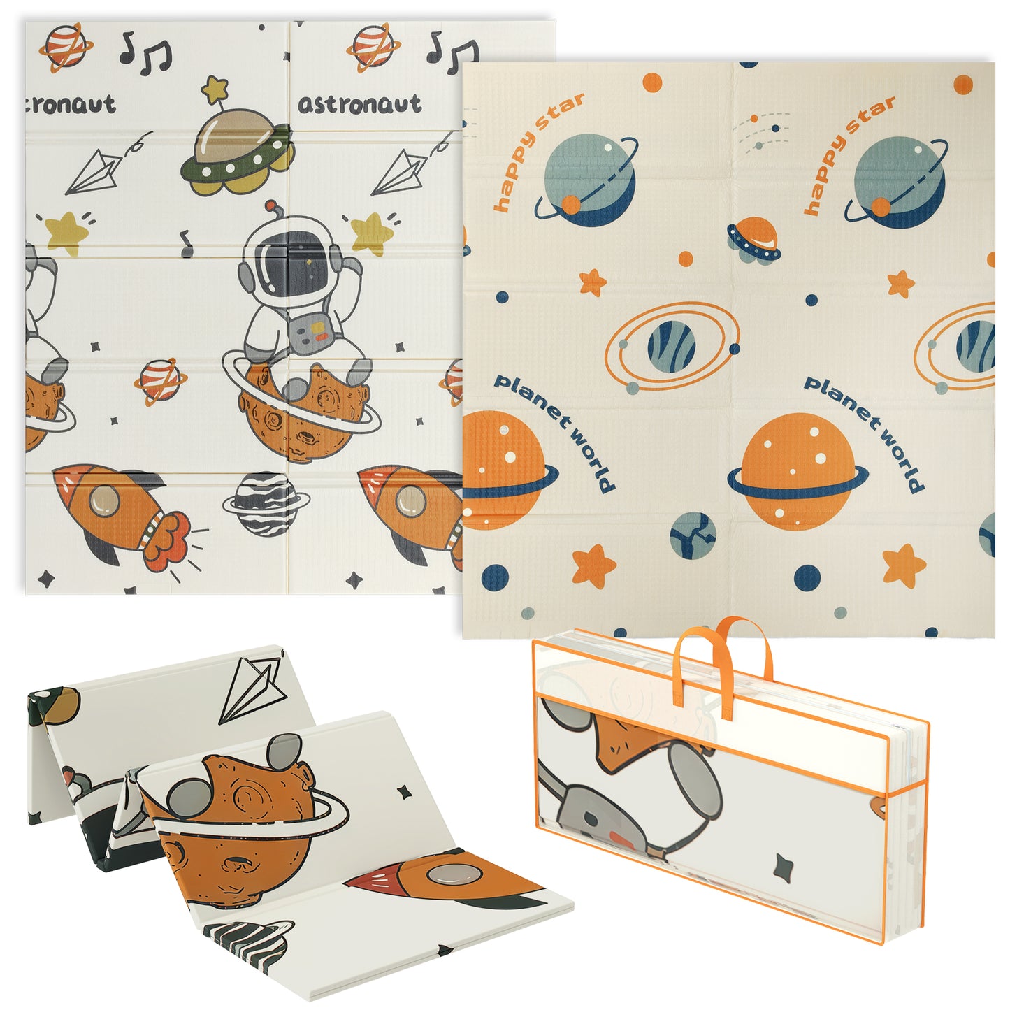 Space-Themed Baby Plat Mat Double Sided, Foldable, Water-Resistant for Outdoor/Indoor, 177 x 146 x 1.5cm