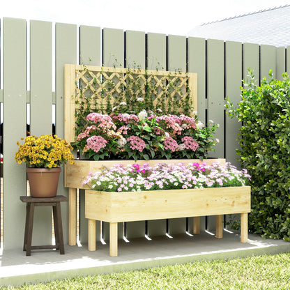 Raised Garden Bed 2-Tier Stepped Design Planter Box with Trellis for Climbing Plants 108x62x120 cm