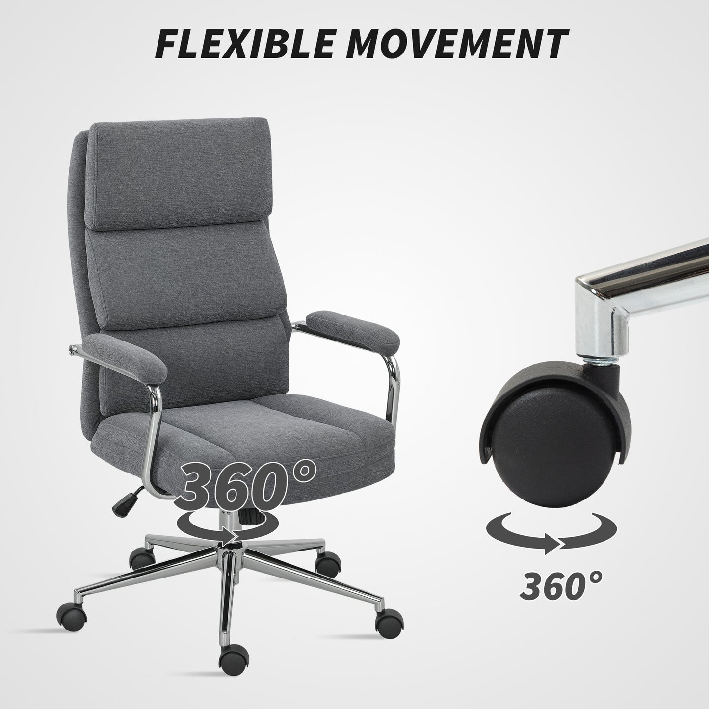 Executive Office Chair, Linen Fabric Computer Desk Chair with Double-Layer Back Cushion, Rocking Function