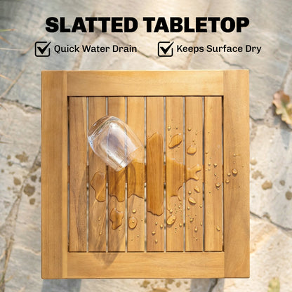 Coffee Table Fully Assembled Patio Side Table Slatted Top Solid Acacia Wood for Indoor Outdoor Natural Wood