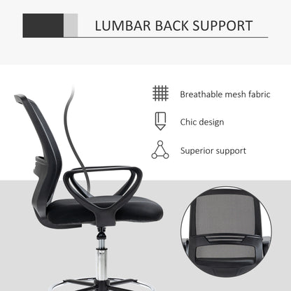 Drafting Chair, Ergonomic Tall Office Chair with Mesh Back, Lumbar Support, Adjustable Height and Foot Ring, Swivel Wheels
