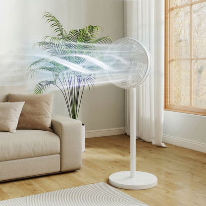 40 cm Standing Fan, Cooling Floor Fan with 80° Oscillating, Adjustable Tilt and Height, 4 Speed, Remote Control, White