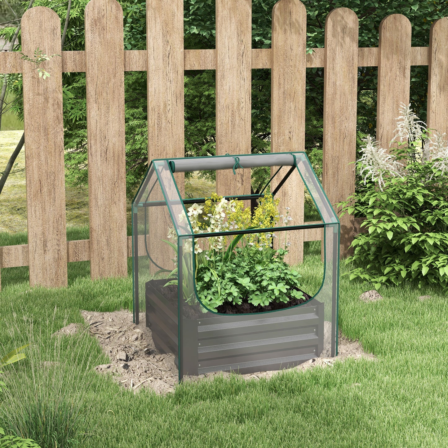 61 x 61cm Garden Planter Bed, with Cover - Grey