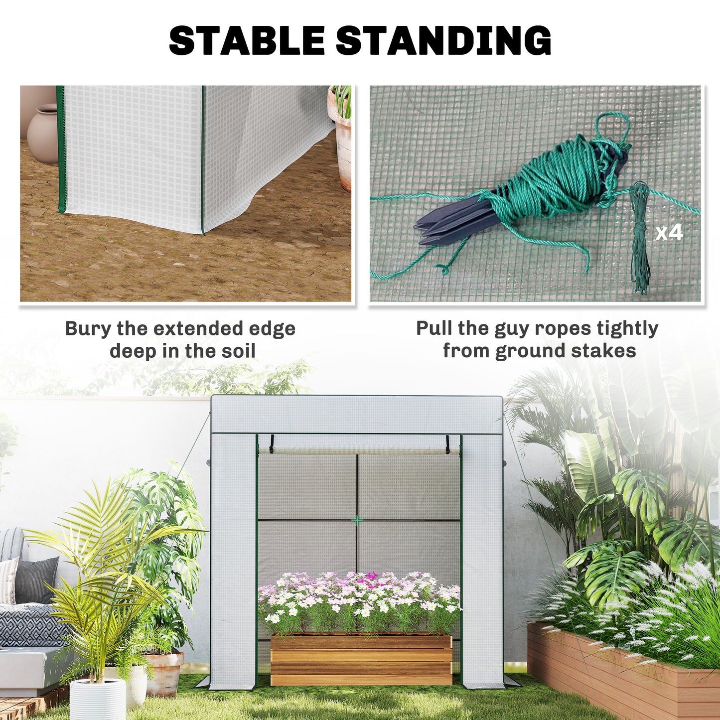 PE Cover Walk-in Outdoor Greenhouse, White