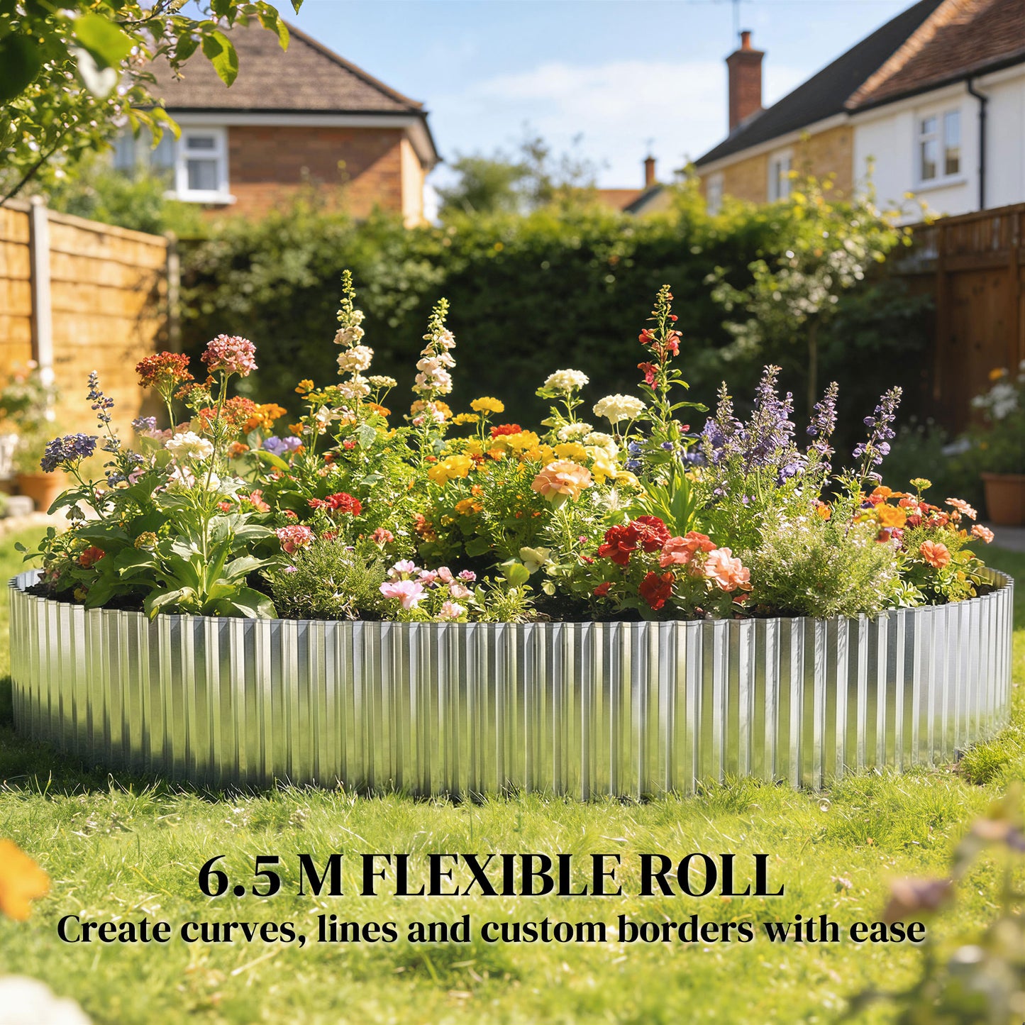 Metal Garden Edging Border, 8 in x 21.3 ft Corrugated Heavy Duty Galvanised Steel Lawn Edging, Silver Tone