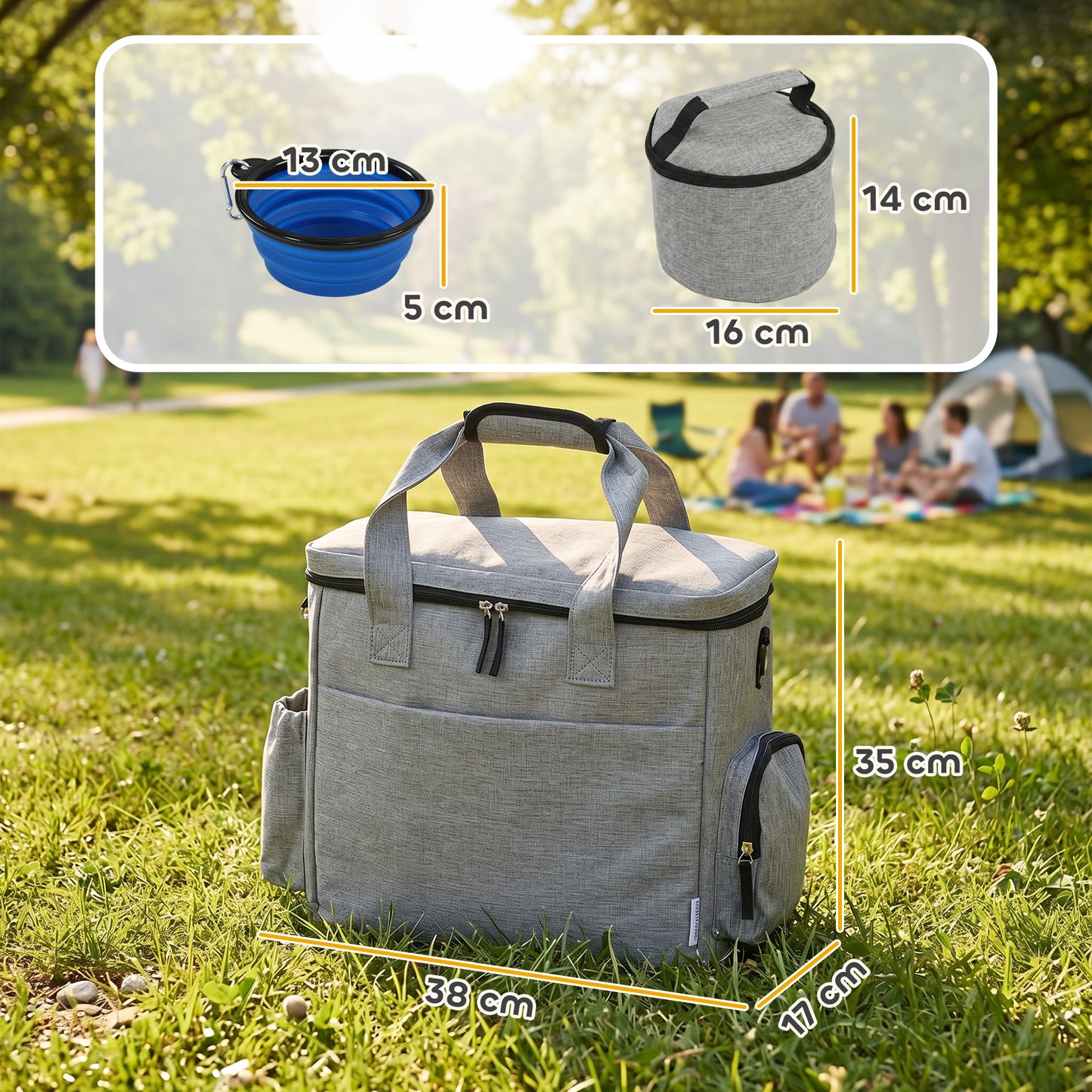 Dog Travel Bag, Waterproof Walking Bag with Multiple Pockets, Two Food Containers and Collapsible Bowl for Cat Puppy