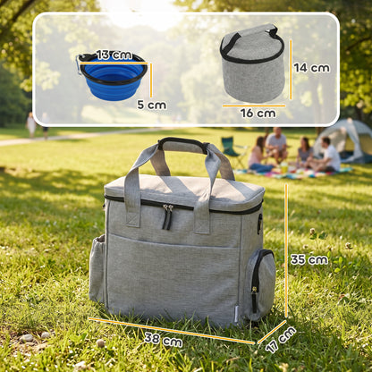 Dog Travel Bag, Waterproof Walking Bag with Multiple Pockets, Two Food Containers and Collapsible Bowl for Cat Puppy