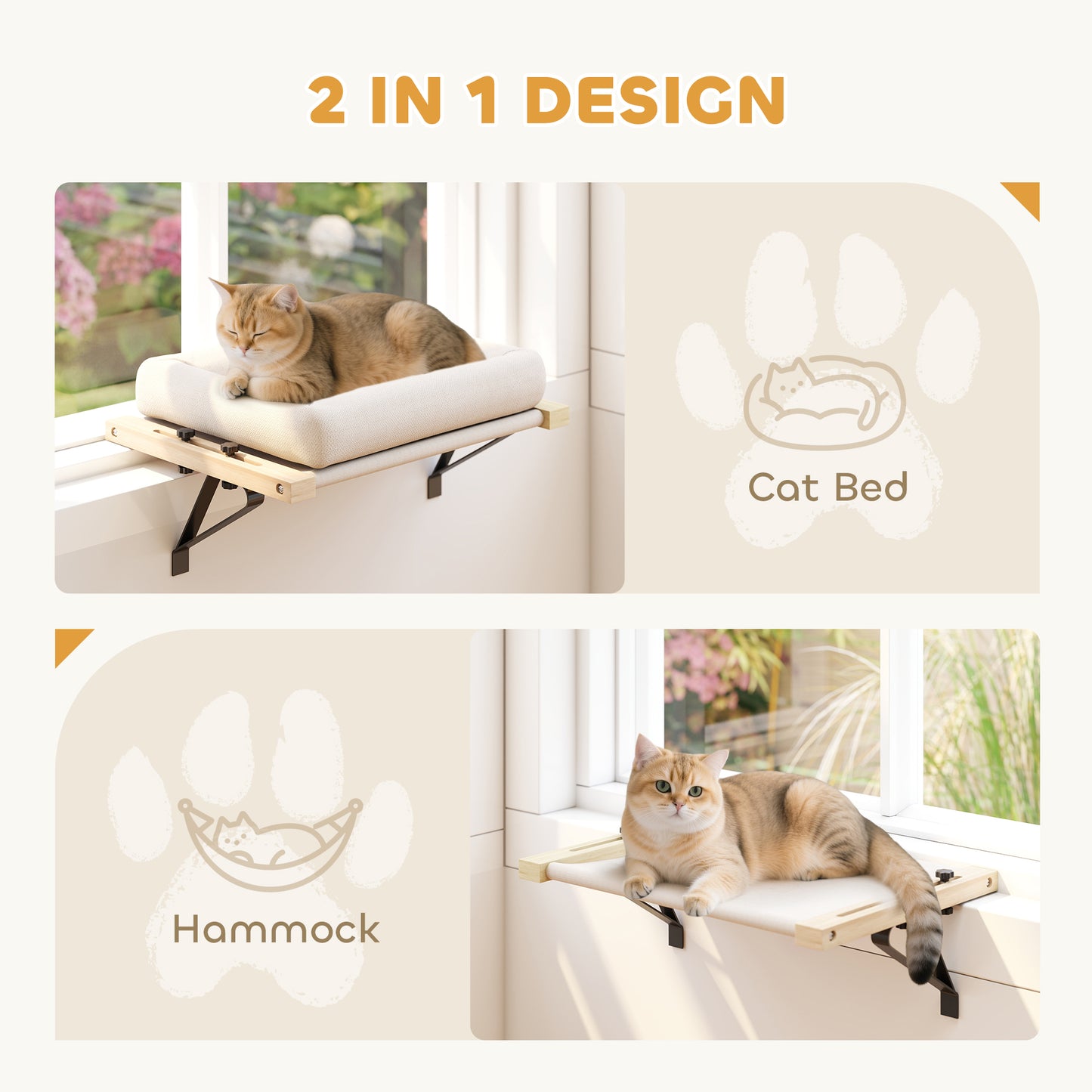 Cat Radiator Bed, Adjustable Hanging Cat Hammock with Removable and Washable Cushion for Indoor Cats, Cream White
