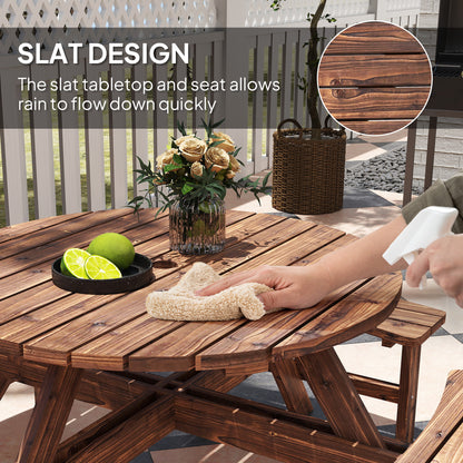 Wooden Garden Dining Set, 8 Seater Patio Furniture Set with Round Picnic Table, Parasol Hole for Outdoor Garden, Tan