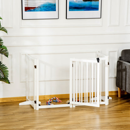Wooden Dog Gate, Dog Fence Indoor, 80 cm Tall Freestanding Pet Gate for Small and Medium Dogs with 4 Panels, 2 Support Feet