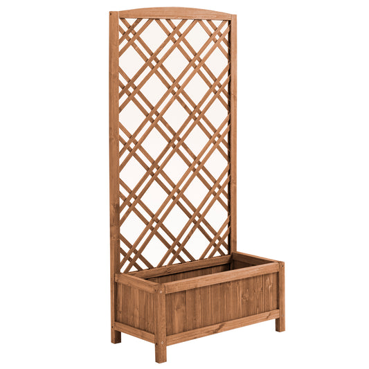 Garden Planter with Trellis, Wooden Raised Bed for Garden with Lattice Trellis for Vegetables, Herbs and Flowers, Brown