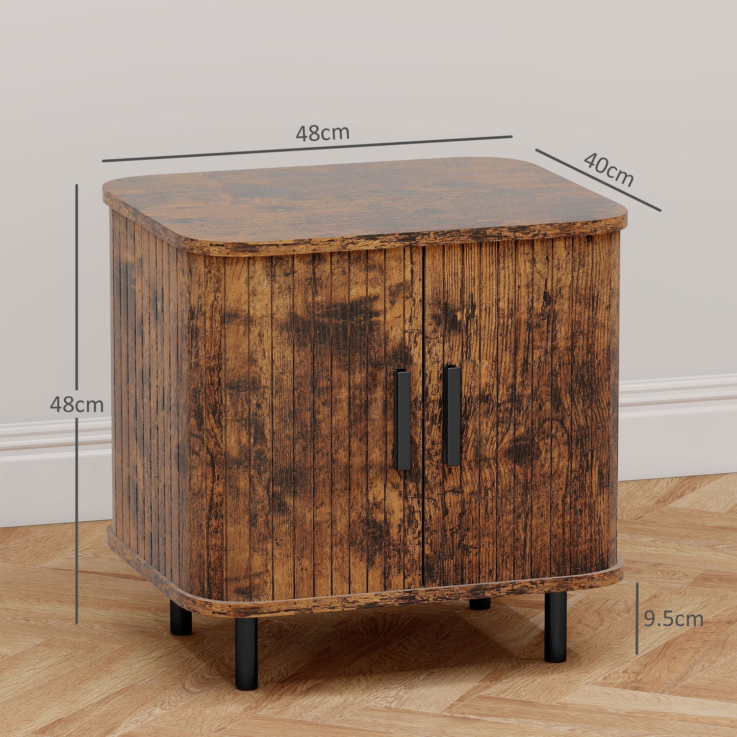 Nightstand with Sliding Doors and Metal Legs Rustic Brown