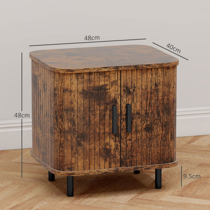 Nightstand with Sliding Doors and Metal Legs Rustic Brown