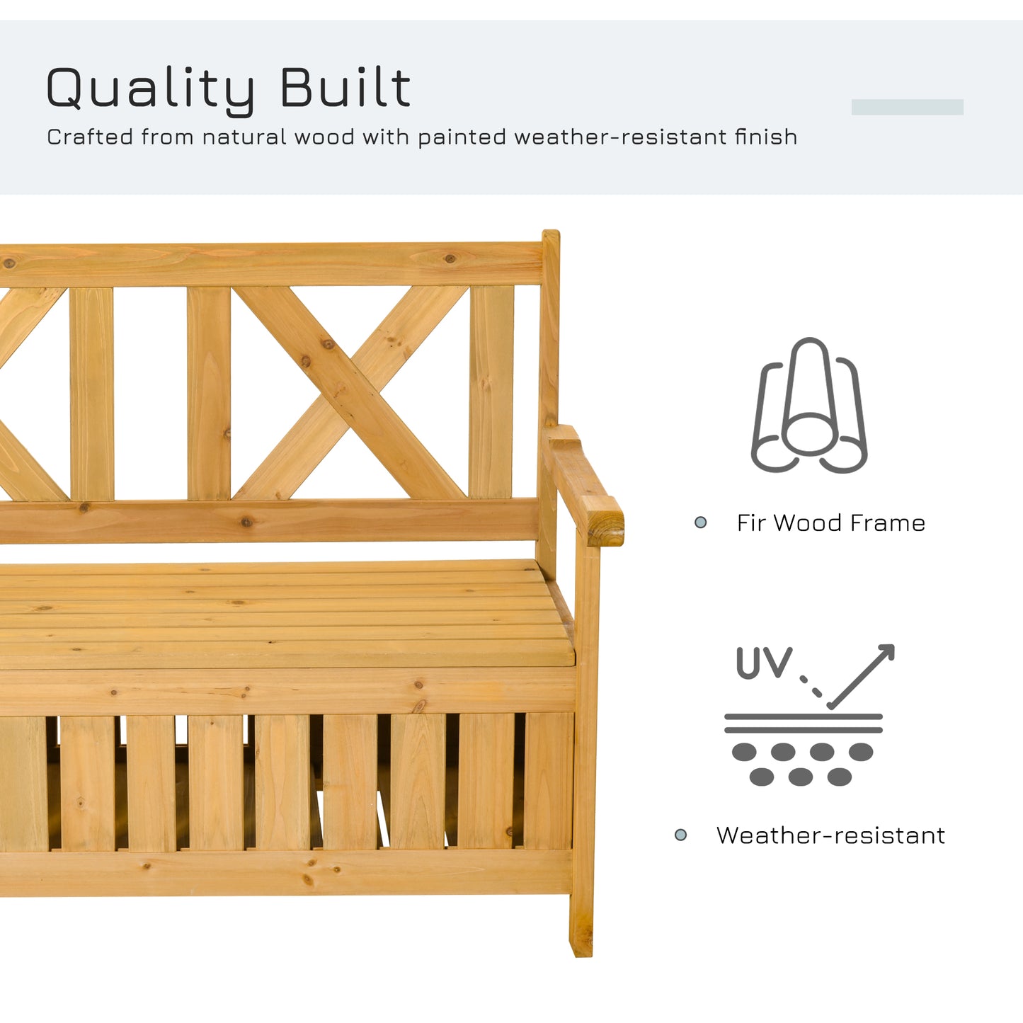 2-Seater Garden Storage Bench for Patio Wood Porch Decor Outdoor Seating