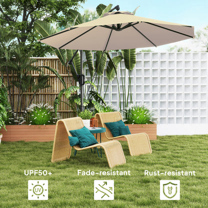 3(m) Garden Cantilever Parasol with Cover and Wind Protection Strap, Round Overhanging Umbrella with Crank Handle and Tilt