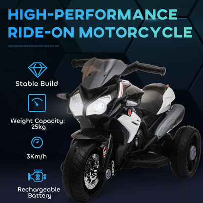 Kids Electric Motorcycle, 6V Ride on Motorcycle with 3 Wheels, LED Headlight, Music, Horn for Boys Girls 3-5 Y, Black
