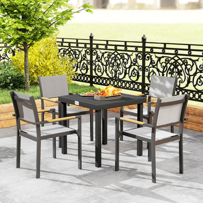 78 cm Garden Dining Table for 4 People, Square Outdoor Coffee End Side Table with Aluminium Legs, Black