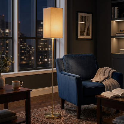 Floor Lamp, Modern Standing Lamp with Linen Shade and Foot Switch, Tall Lamps for Bedroom, Bulb not Included, Gold Tone