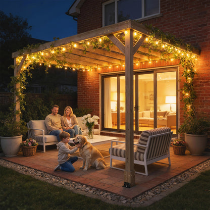 Lean-To Wooden Pergola Kit, Decorative Garden Gazebo with Stable Structure and Concrete Anchors, 3 x 3 m, Light Brown