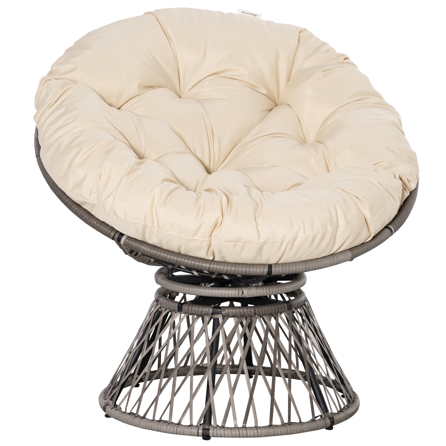 360° Swivel Rattan Moon Bowl Chair Round Lounge Garden Wicker Basket Seat with Padded Cushion Oversized for Outdoor Indoor
